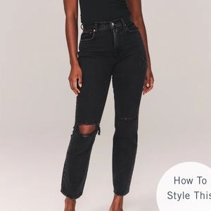 NWT Abercrombie 90s Straight Ultra High Rise Curve Love Black Jeans, Size 0 Long